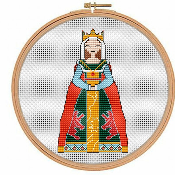Cross Stitch Pattern, Queen Urraca of Leon, Medieval Costume, History Gift, Embroidery Design, Hoop Art, Home Decor, Handmade Gift