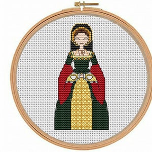 Anne Boleyn Cross Stitch Patroon, Tudor Kostuum, Henry VIII, Historisch, Koning, Koningin, Decor van het huis, Borduurontwerp, Britse royalty, Cadeau