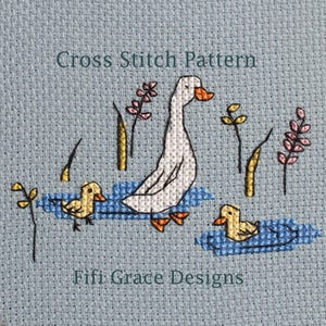 Patrón de punto de cruz de pato y patitos: diseños de bordado (descarga digital)