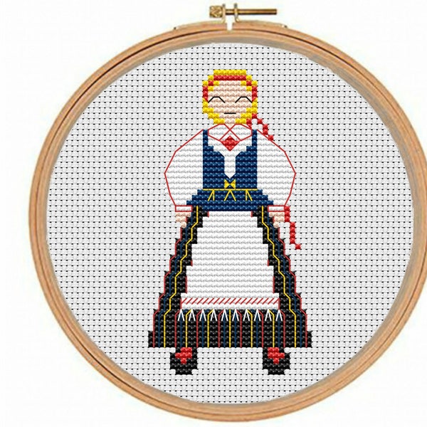 Cross Stitch Pattern, Finland National Costume, Historical Costume, Finnish National Dress, Home Decor, Embroidery Design, Folk Doll