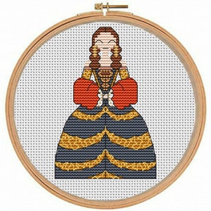Cross Stitch patroon, Marie Louise d'Orleans, koningin van Spanje, historisch kostuum, geschiedenis geschenk, royalty, decor van het huis, Spaans kostuum,