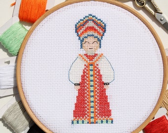 Russian Costume Cross Stitch Pattern, Historical Dress, Russia,