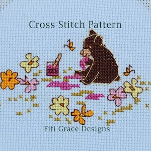 Patrón de punto de cruz de oso negro: diseños de bordado (descarga digital)