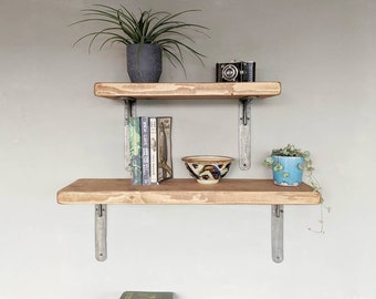 Reclaimed Scaffold Board Shelf with Metal Brackets - Handcrafted Home Decor