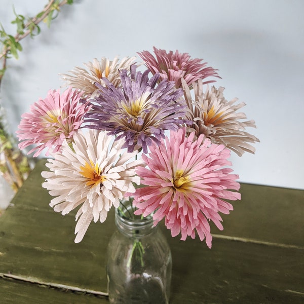 Vintage Pinks and White  daisy Flower Bouquet Handcrafted In Devon/hand carved from natural wood/Gypsy flowers/