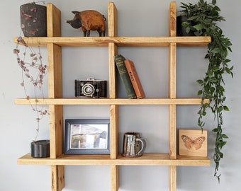Reclaimed wooden wall mounted display shelf with Compartments