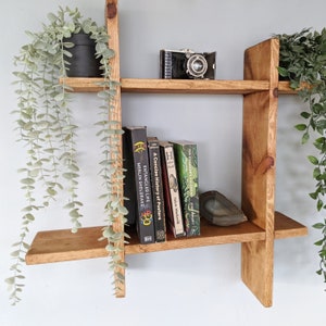 Reclaimed wooden wall mounted display shelf, bookcase/Wide Option