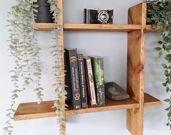 Reclaimed wooden wall mounted display shelf, bookcase/Wide Option