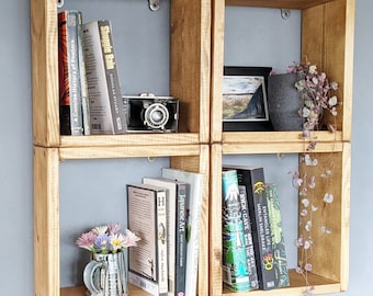 Reclaimed Wooden Wall Mounted Combination Cube Shelf, Book Shelf, Display Shelf