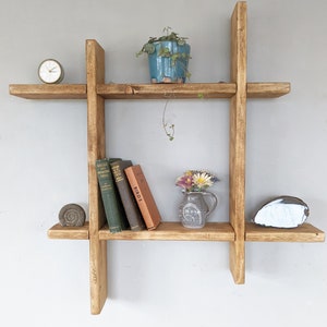 Reclaimed wooden wall mounted display shelf, bookcase