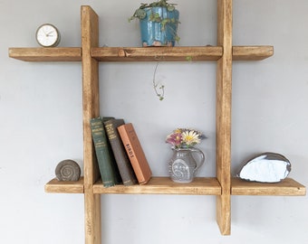 Reclaimed wooden wall mounted display shelf, bookcase