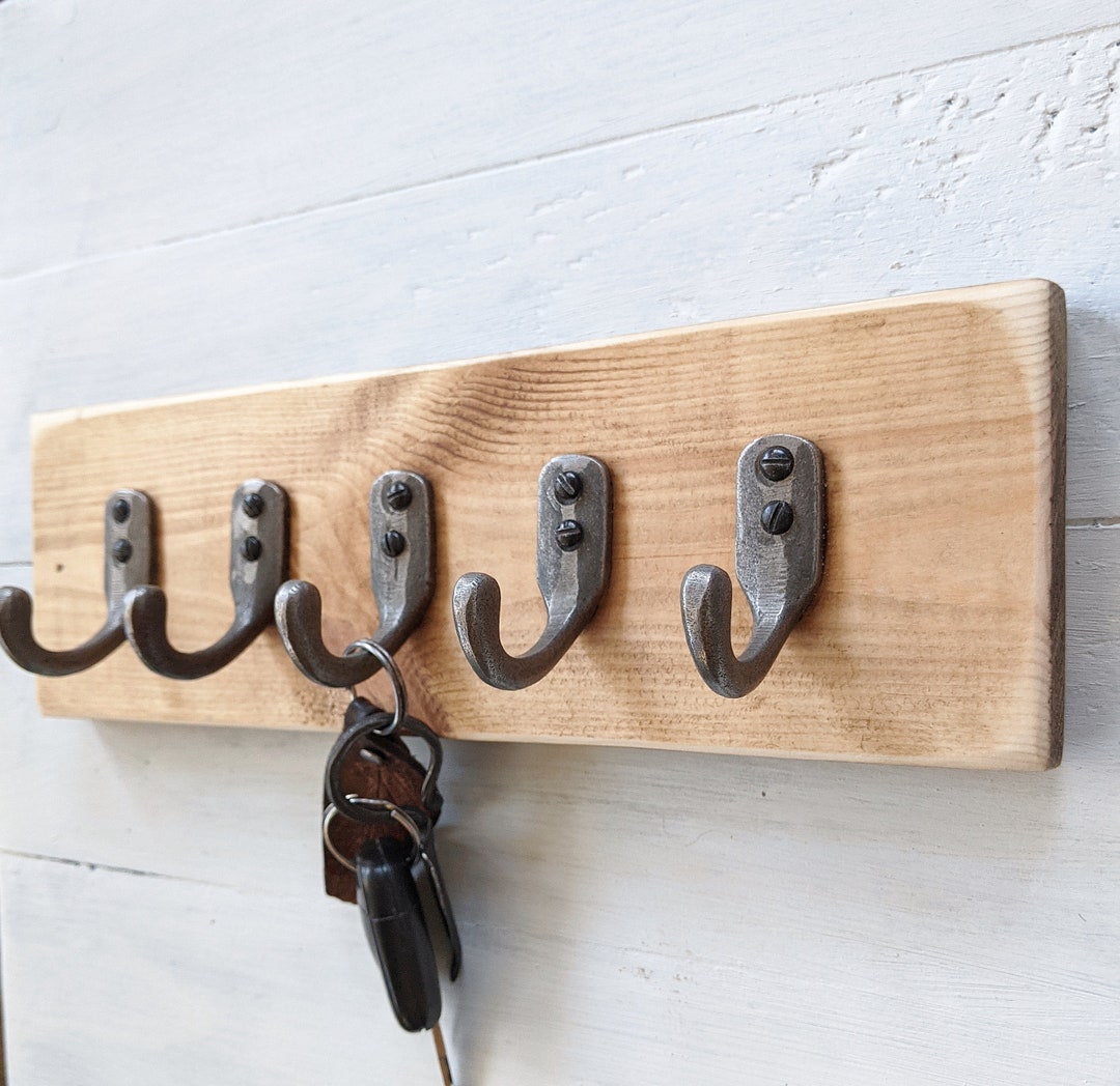 Rustic Reclaimed Wooden Wall Mounted Key Holder Rack Two Hooks Styles ...