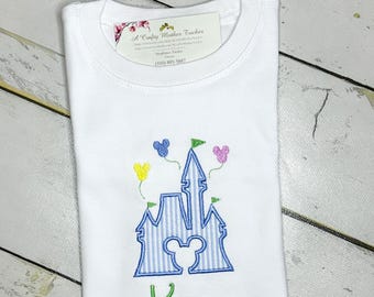 Personalized Castle Shirt with Name – Embroidered Mouse Castle Tee for Boys and Girls – Custom Vacation Shirt – Magical Birthday or Park Day