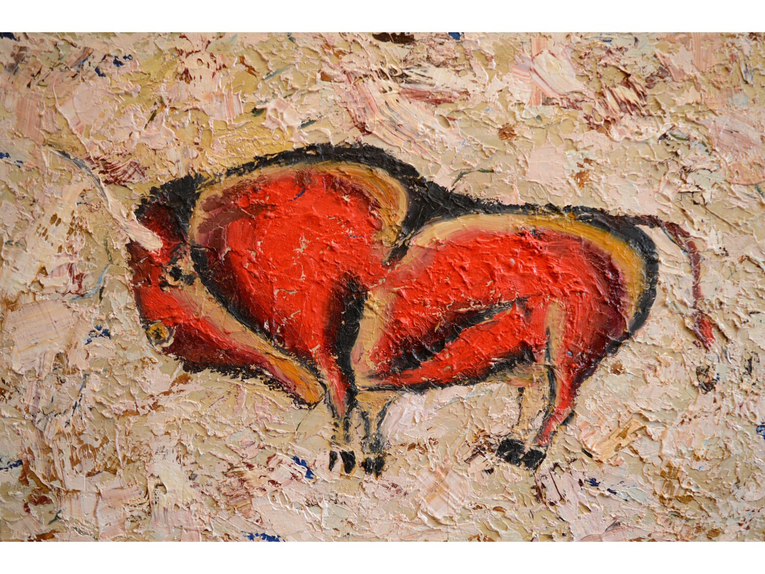 Oil Fingers Painting 2416 Bison Cave Original Etsy