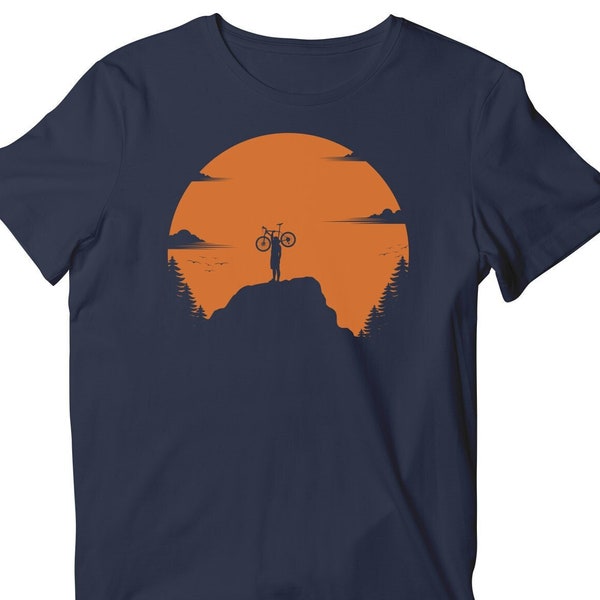 Sunset Mountain Bike Ride T-shirt, Cycling Short Sleeve Shirt