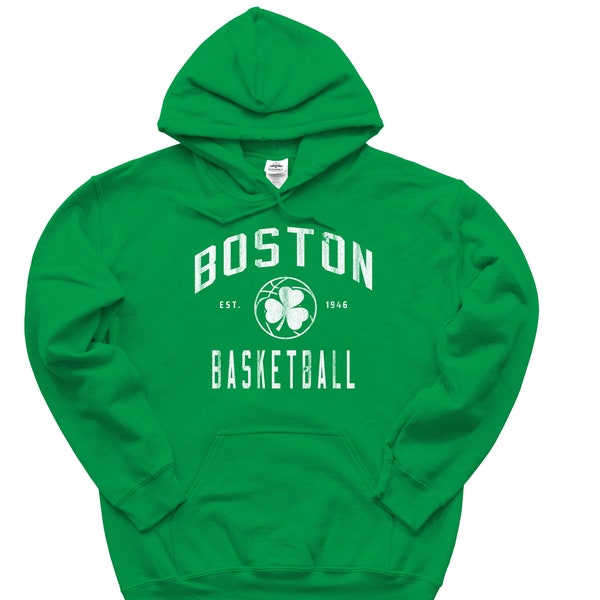 Vintage Boston Basketball Pullover Hoodie, Distressed Celtic B-Ball Hooded Sweatshirt