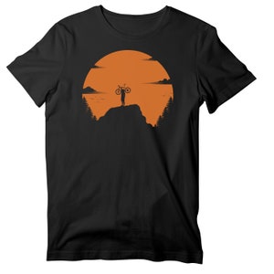 Sunset Mountain Bike Ride T-shirt, Cycling Short Sleeve Shirt Black