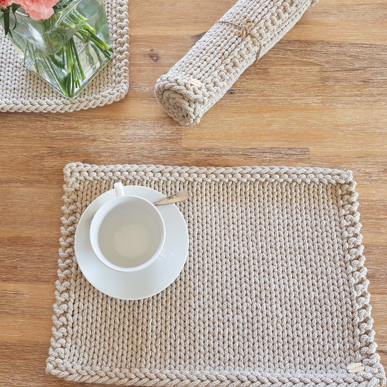 Set of 6 Placemats Knitted Cotton Table Mats Handmade Modern Etsy
