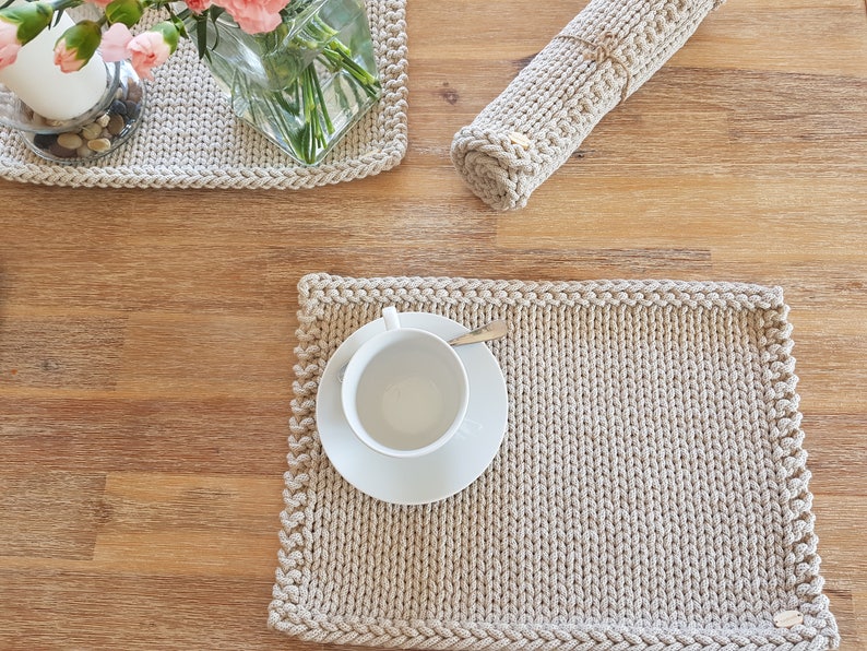 Placemats Set of 4 Knitted Cotton Placemats Modern table Etsy
