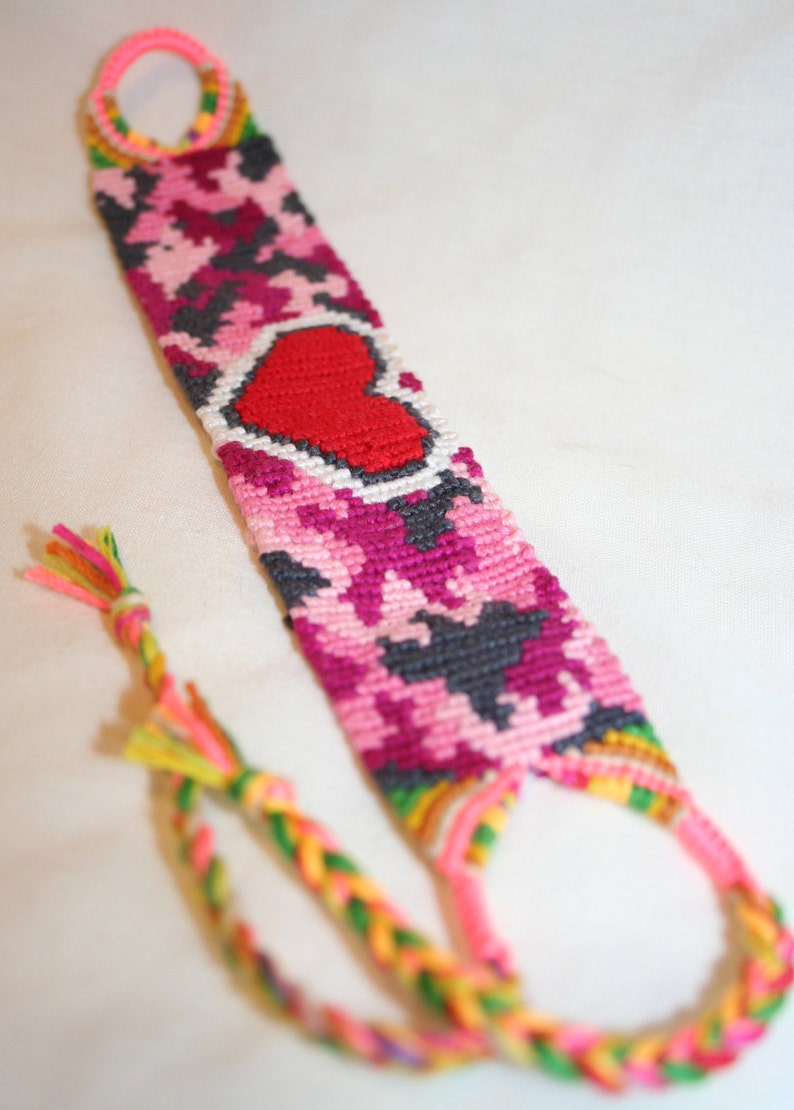 Pink Camo Heart Friendship Bracelet Bookmark or Key Fob Etsy