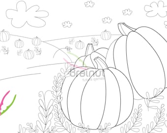 Fall Coloring Printable, Autumn Coloring Pages for Kids, Pumpkin Coloring Sheet Activity, Indoor Activity for kids