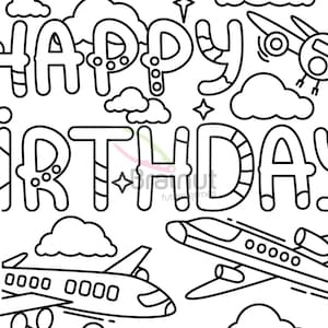 Airplane happy birthday coloring page