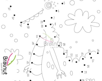 Dinosaur Coloring page Connection the dots| Homeschool Pintables | Preschool Dinosaur Activities| Black and White Coloring Pages | Dino