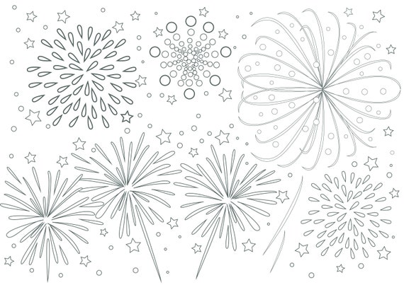 Independence Day Decor Fireworks Color Pages 4th Of July Etsy
