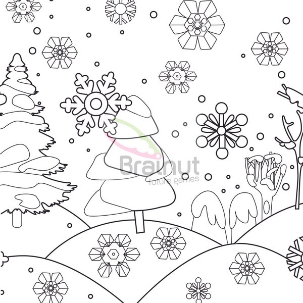 Pagine da colorare invernali / fiocchi di neve / Pagine da colorare invernali / Pagine da colorare sulla neve / Pagine da colorare per adulti / Natura Homeschool Pintables