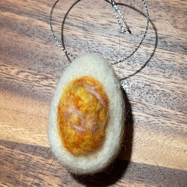 Handmade Needle Felted DEVILED EGG Wool Ornament, Christmas or Any Day, NEW