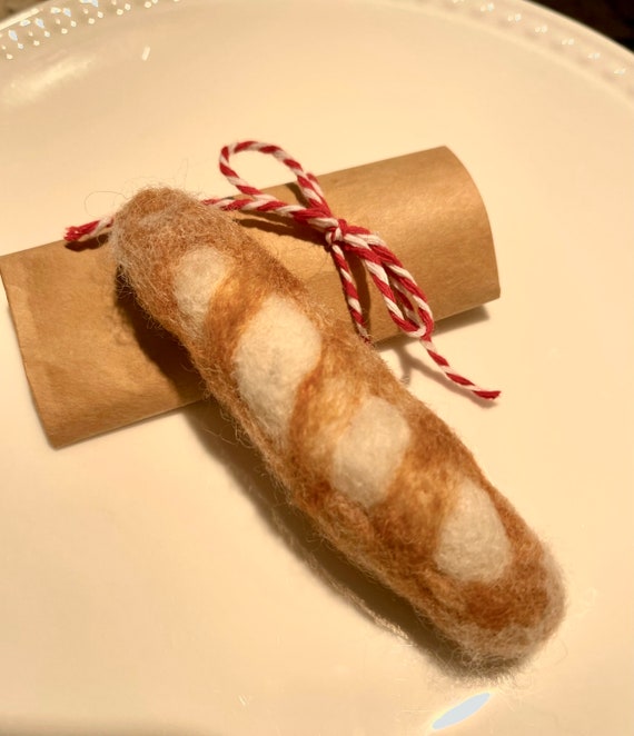 Handmade Needle Felted FRENCH BAGUETTE Wool Ornament, Christmas or Any Day, NEW