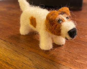 Handmade Needle Felted Wool Terrier Pup/ Jack Russell Figure/Ornament,NEW