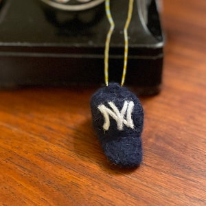 Handmade Needle-felted Wool Baseball Cap Ornament New York Yankees inspired, NYY ornament