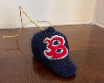 Handmade Needle-felted Wool Baseball Cap Ornament Boston Red Sox inspired ornament