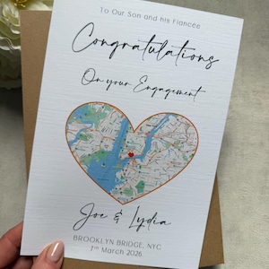 Engagement Congratulations Card: destination engagement, map of engaged abroad, personalised card