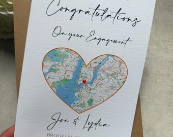 Engagement Congratulations Card: destination engagement, map of engaged abroad, personalised card