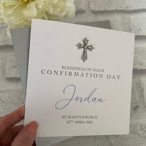 Luxury Holy Communion or Confirmation Card with filigree cross embellishment, personalised card, religious celebration, congratulations card image 1