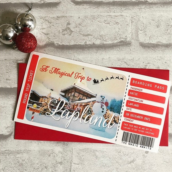 Billete de tarjeta de embarque impreso - Laponia, ir a ver a Papá Noel, Papá Noel, sorpresa, Personalizado