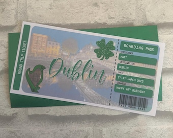 Printed Boarding Pass Ticket with metallic envelope - personalised, Dublin, Ireland