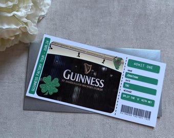 Guinness Factory Tour Dublin - Voucher for Gifting with metallic envelope - personalised