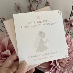 Girls First Holy Communion Congratulations Card Personalised