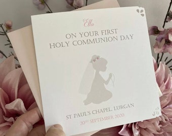 Girls First Holy Communion Congratulations Card Personalised