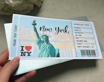 Printed Boarding Pass Ticket with metallic envelope - personalised, New York
