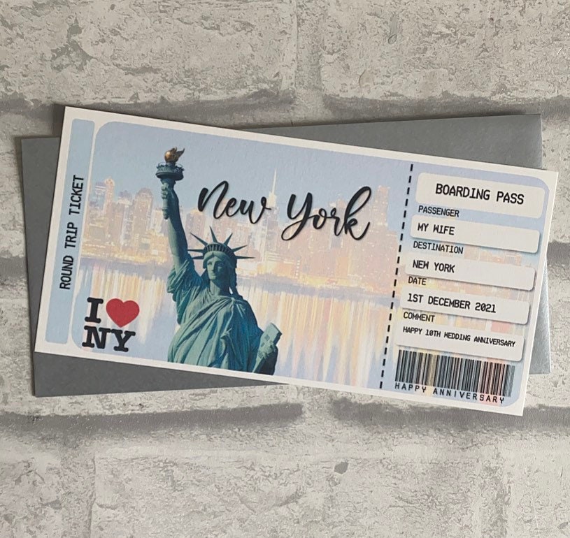 Printed Boarding Pass Ticket Personalised New York Etsy UK