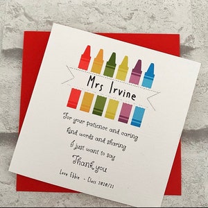 Teacher Thank You Card, personalised, classroom assistant, teaching assistant, class 2024, end of term, appreciation, cute card, crayon