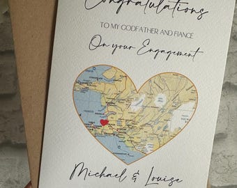 Tarjeta de felicitación de compromiso: compromiso en el destino, mapa de compromisos en el extranjero, tarjeta personalizada