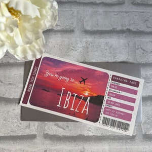 Ibiza - Printed Boarding Pass Ticket with metallic envelope - personalised