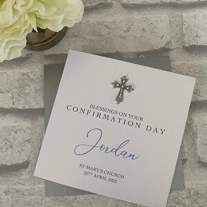 Luxury Holy Communion or Confirmation Card with filigree cross embellishment, personalised card, religious celebration, congratulations card image 4