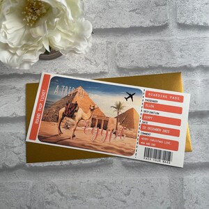 Ticket d'embarquement imprimé avec enveloppe métallique - personnalisé, Egypte, Pyramides