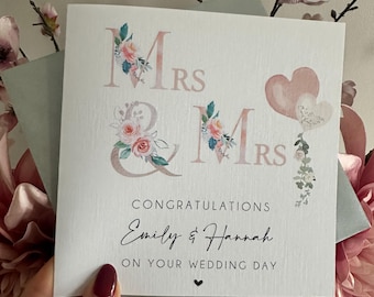Mrs & Mrs Wedding Day Congratulations Card Monogram, Same Sex Wedding, Gay Wedding Day card,